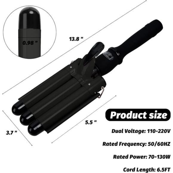 3 Barrel Curling Iron Wand Hair Crimper with Dual Voltage,1 Inch Hair Waver Iron - Picture 3 of 8